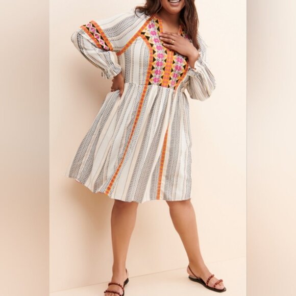 Anthropologie Lottie Embroidered Boho Mini Dress Large
